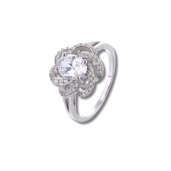 925 Sterling Silver Round-Cut Floral Halo Engagement Ring