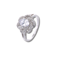 925 Sterling Silver Round-Cut Floral Halo Engagement Ring
