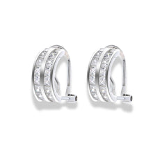 925 Sterling Silver Double Row Hoop Earrings|Rhodium Plated with Cubic Zirconia