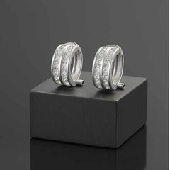 925 Sterling Silver Double Row Hoop Earrings|Rhodium Plated with Cubic Zirconia