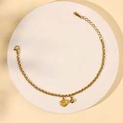 Gold Plated Mirror Chain With Heart Charms Anklet - Rukhmani