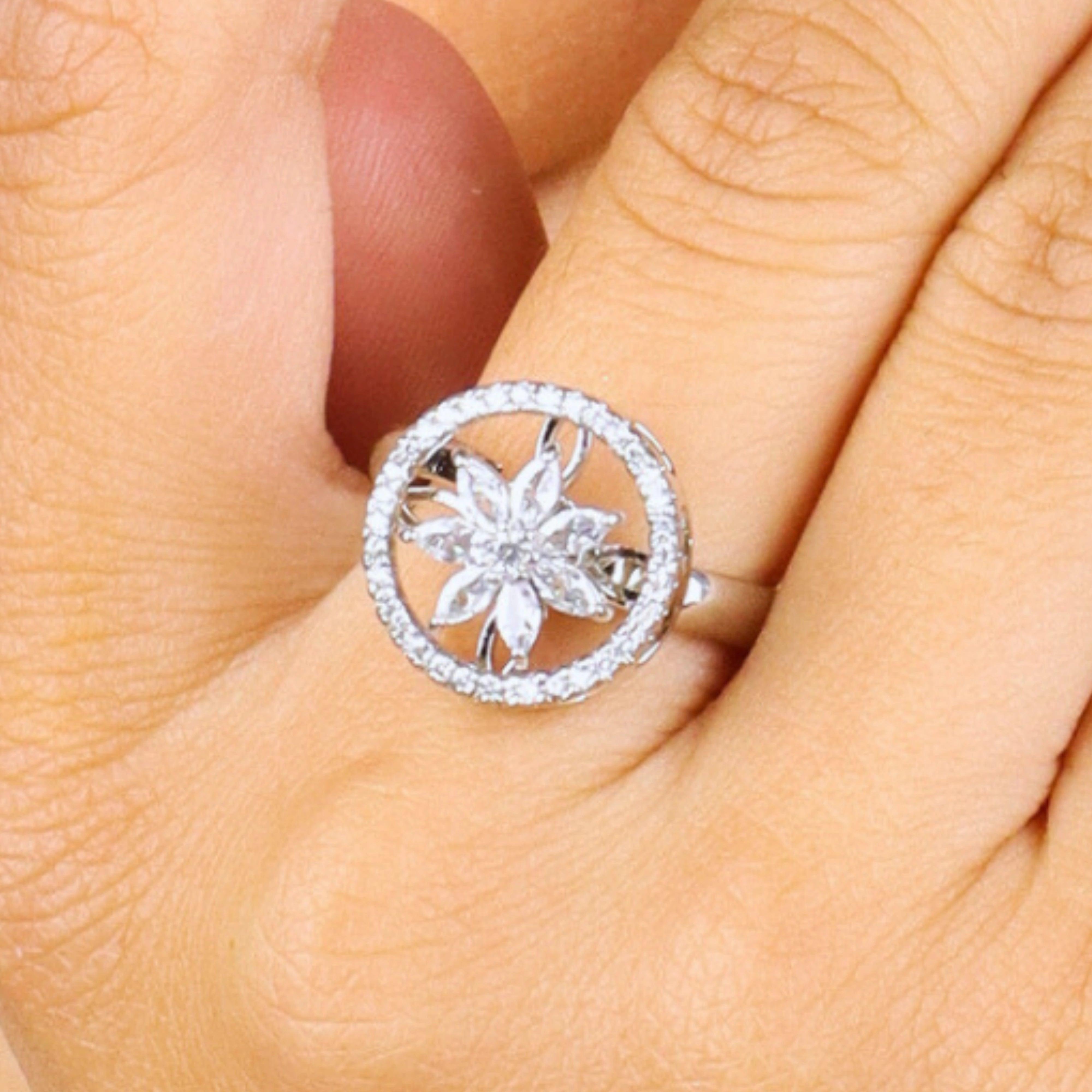 Spinning Flower Adjustable Diamond Ring - Rukhmani