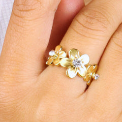 Gold Plated Flower Adjustable Ring with Stone - Rukhmani