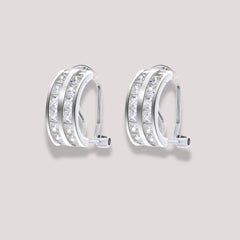 925 Sterling Silver Double Row Hoop Earrings|Rhodium Plated with Cubic Zirconia