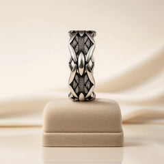 925 Sterling Silver Men’s Designer Statement Ring | Rhodium Plated Tribal Inspired Band