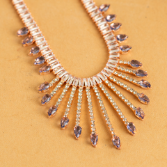 Dazzling American Diamond Rose Gold Plated Necklace and Earrings Set