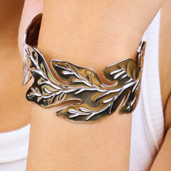 Anti Tarnished Silver Plated Leaf Korean Cuff Bracelet - Rukhmani