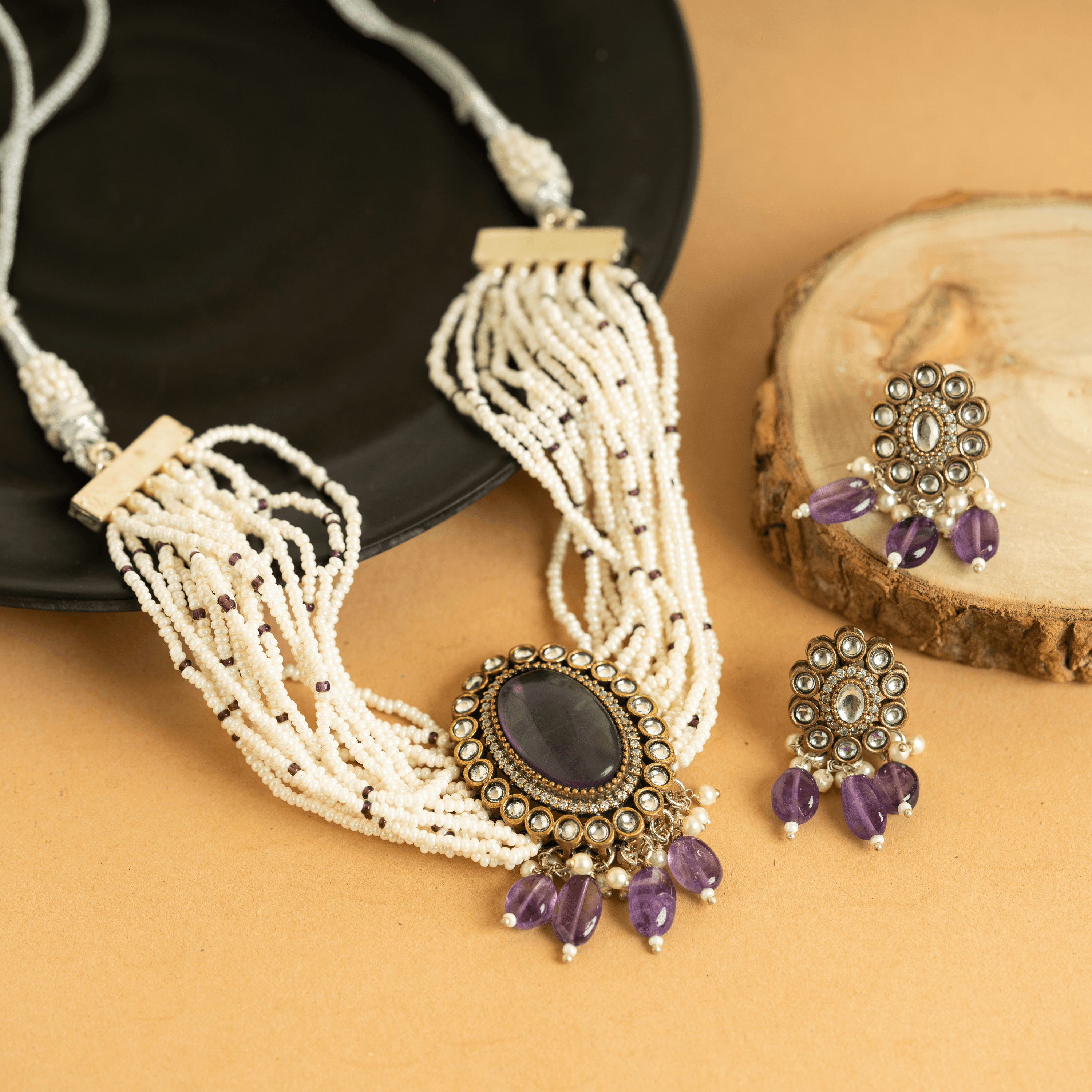 Alluring Designer Traditional Purple Rajwadi Choker Set - Rukhmani