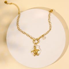 Gold Plated Shel Chain Bracelet With Turtle Charm Bracelet - Rukhmani