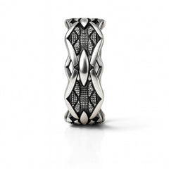 925 Sterling Silver Men’s Designer Statement Ring | Rhodium Plated Tribal Inspired Band