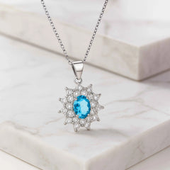 Starburst Blue Stone Pendant in 925 Sterling Silver