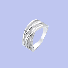 925 Sterling Silver Triple Row Cross-Over Band Ring