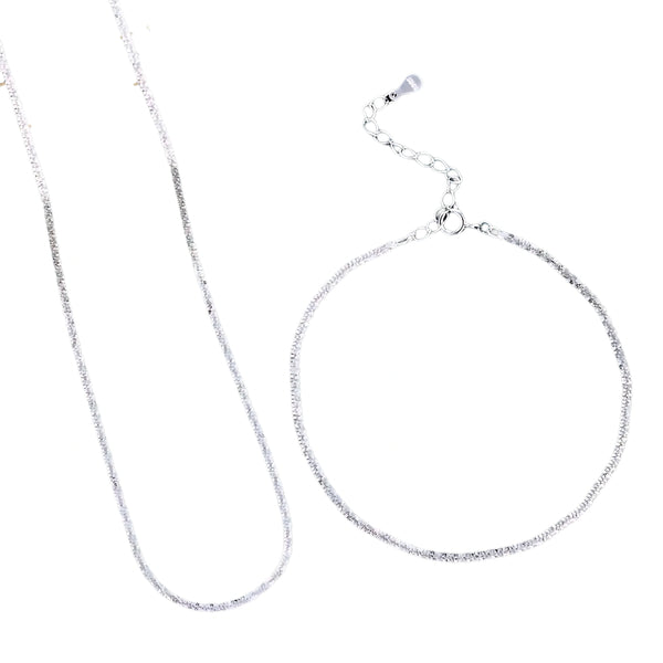 925 Sterling Silver Sleek Plain Necklace & Bracelet Set (No Stones)