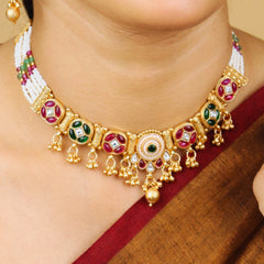 Rajwadi Moti Necklace With Bids and Earrings