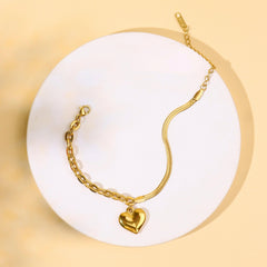 Gold Plated Snake and Link Chain With Heart Bracelet - Rukhmani