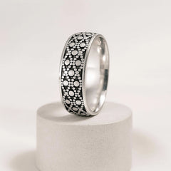 925 Sterling Silver Rhodium Plated Textured Dotted Band Ring for Men