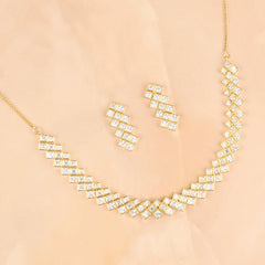 Modern Flow Diamond Gold Plated Necklace with Earrings