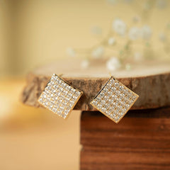 Fancy Gold Plated Diamonds Beautiful Stud Earrings