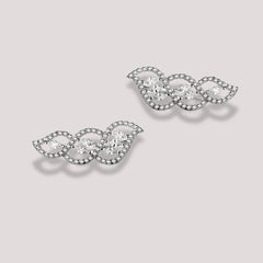 925 Sterling Silver Leaf Design Earrings | Rhodium Plated with Cubic Zirconia