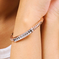 Rose Gold Plated Textured Design with Clear Diamond Kada Bracelet - Rukhmani