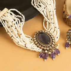 Alluring Designer Traditional Purple Rajwadi Choker Set - Rukhmani