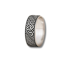 925 Sterling Silver Rhodium Plated Geometric Pattern Band Ring for Men