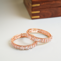 Rose Gold Plated Clear Crystal Diamond Fancy Bangles