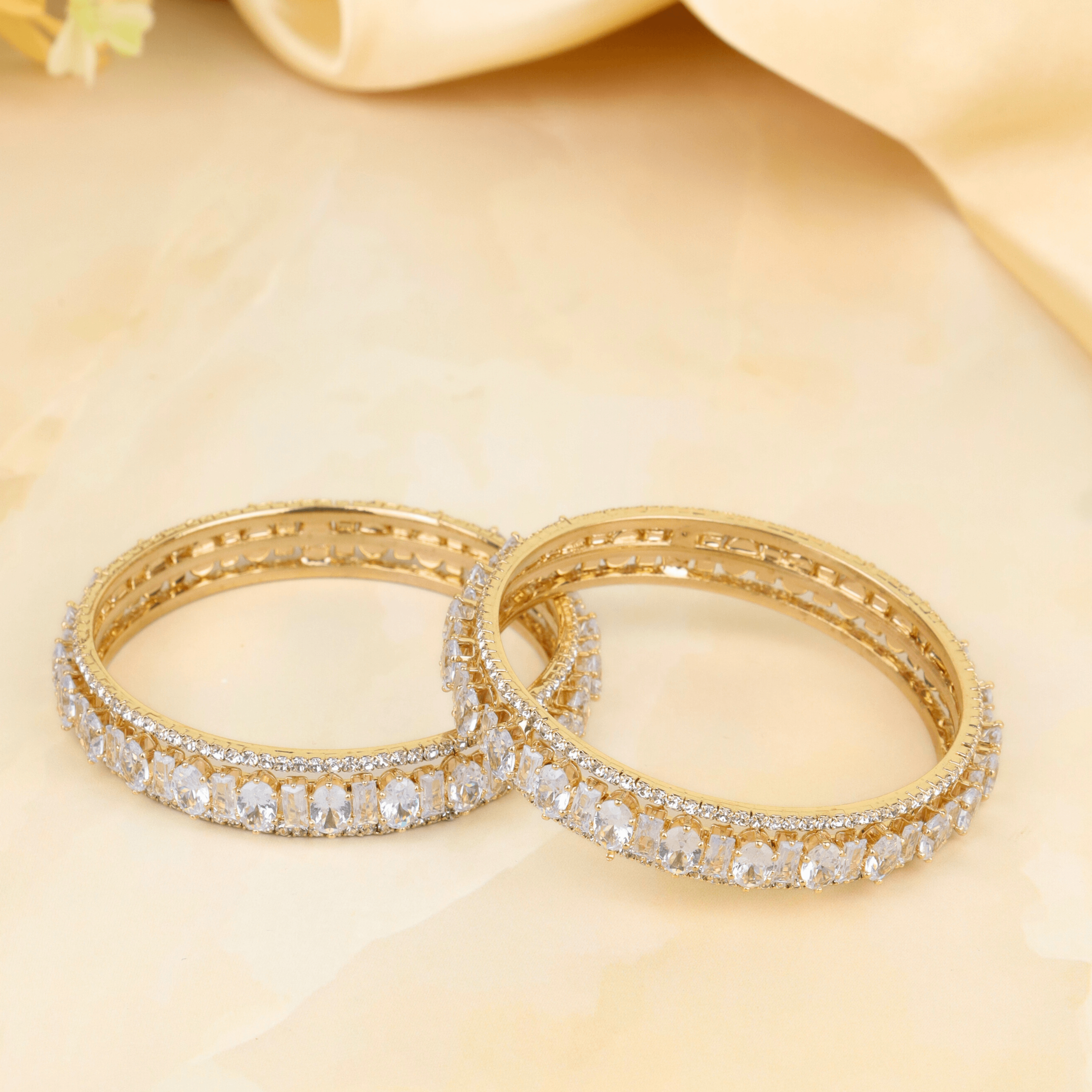 Designer Gold Plated Crystal Crush Diamond Bangles - Rukhmani