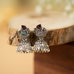 Silver plated peacock shape earrings