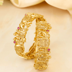 Beautiful Gold Plated Airavat Elephant Temple Bangles - Rukhmani