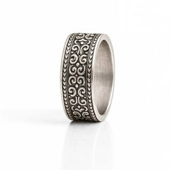 925 Sterling Silver Men’s Floral Band Ring | Rhodium Plated Vintage Flower Design