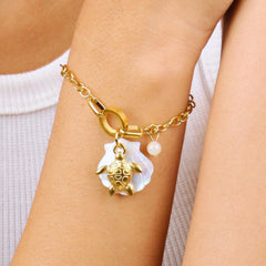 Gold Plated Shel Chain Bracelet With Turtle Charm Bracelet - Rukhmani