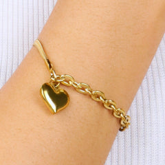 Gold Plated Snake and Link Chain With Heart Bracelet - Rukhmani