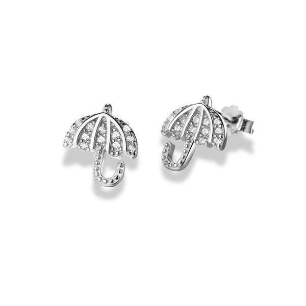 925 Sterling Silver Umbrella Stud Earrings|Rhodium Plated with Cubic Zirconia