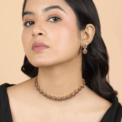 Colored Stone South Indian Necklace with Earrings