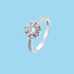 925 Sterling Silver Floral Halo Engagement Ring