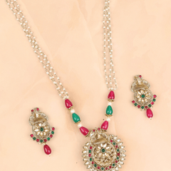 Red & Green Kundan Necklace with Earrings