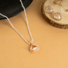 Rose Gold Cinnamon Diamond Pendant Necklace Set With Earrings