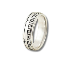 925 Sterling Silver Rhodium Plated Greek Key Band Ring for Men
