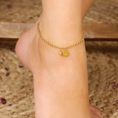 Gold Plated Mirror Chain With Heart Charms Anklet - Rukhmani