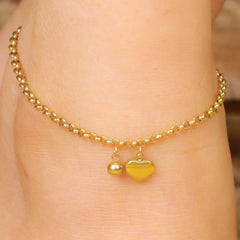 Gold Plated Mirror Chain With Heart Charms Anklet - Rukhmani