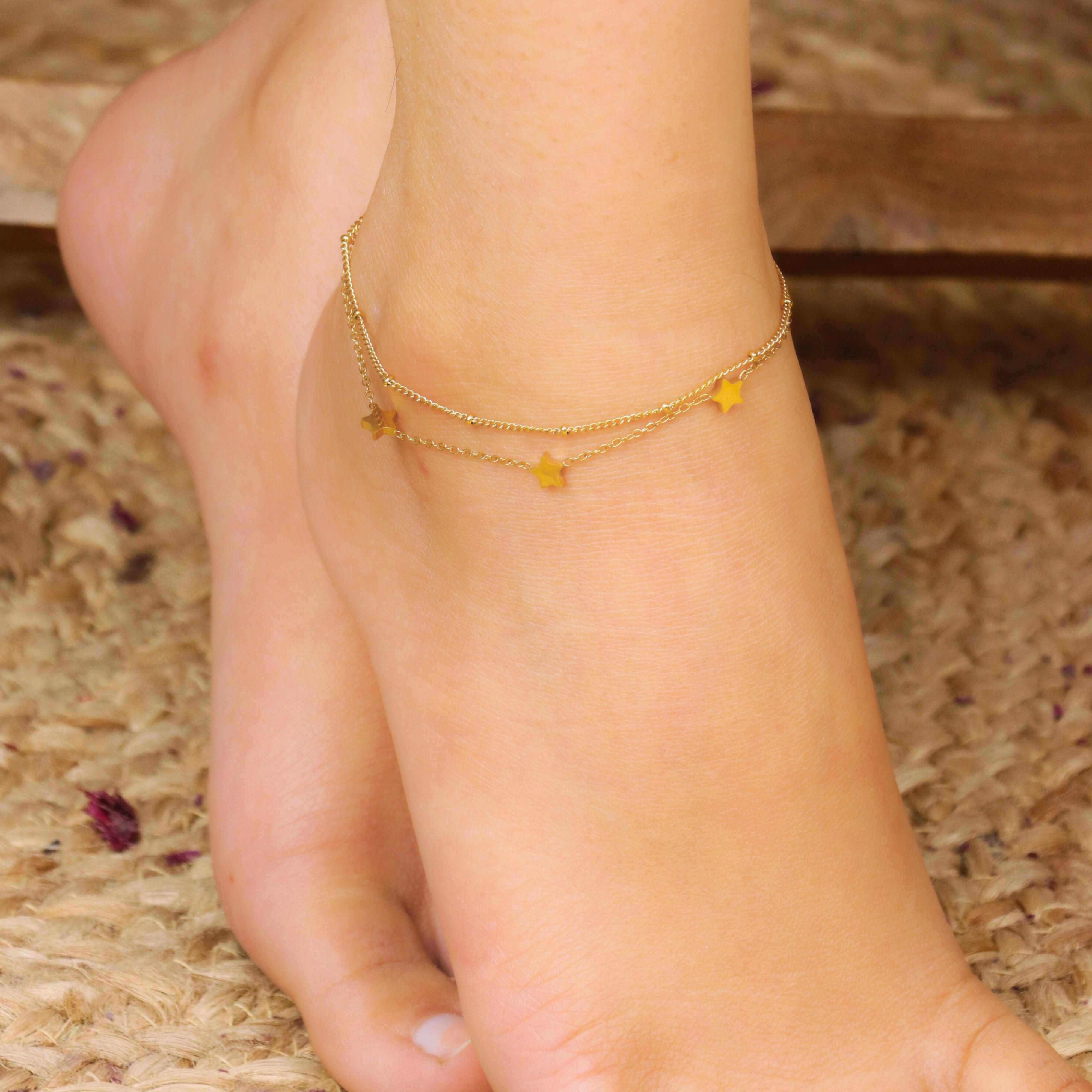 Star Fitted Double Layered Gold Plated Anklet - Rukhmani