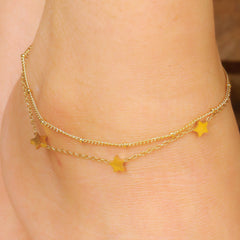 Star Fitted Double Layered Gold Plated Anklet - Rukhmani