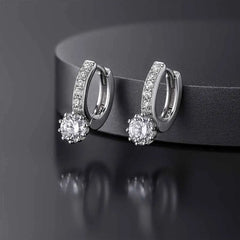 925 Sterling Silver Hoop Earrings with Round Cubic Zirconia|Rhodium Plated