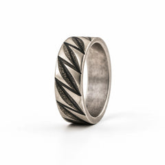 925 Sterling Silver Men’s Oxidized Ring | Rhodium Plated Bold Zigzag Band