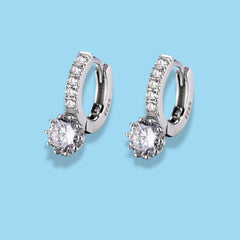 925 Sterling Silver Hoop Earrings with Round Cubic Zirconia|Rhodium Plated