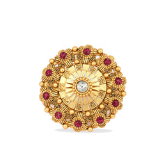 Gold Plated White and Red Stones Rajwadi Rings - Rukhmani