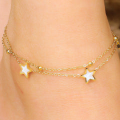 Double Layered Mother Of Pearl Stars with Mirror Chain - Rukhmani