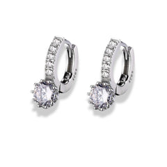 925 Sterling Silver Hoop Earrings with Round Cubic Zirconia|Rhodium Plated