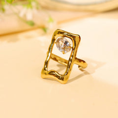 Square Bold Stackable Gold Plated Ring - Rukhmani